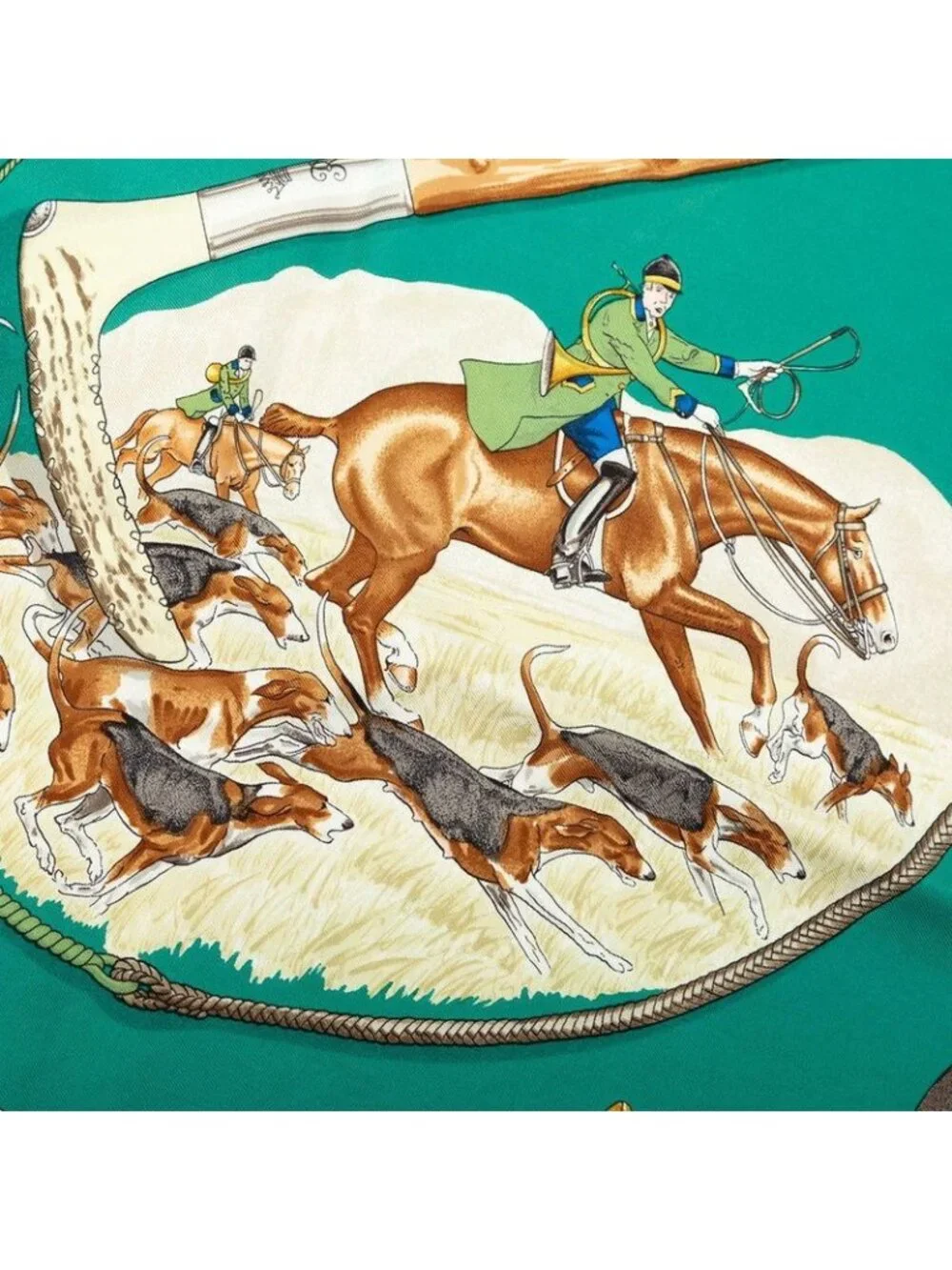 Hermes Carre 90 le Laisser Courre Hound Scarf Green Multicolor Silk - Picture 4 of 8